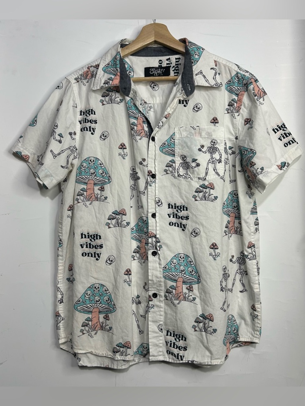 Eighty Eight Brand Mushroom Skeleton Button Front Shirt Large